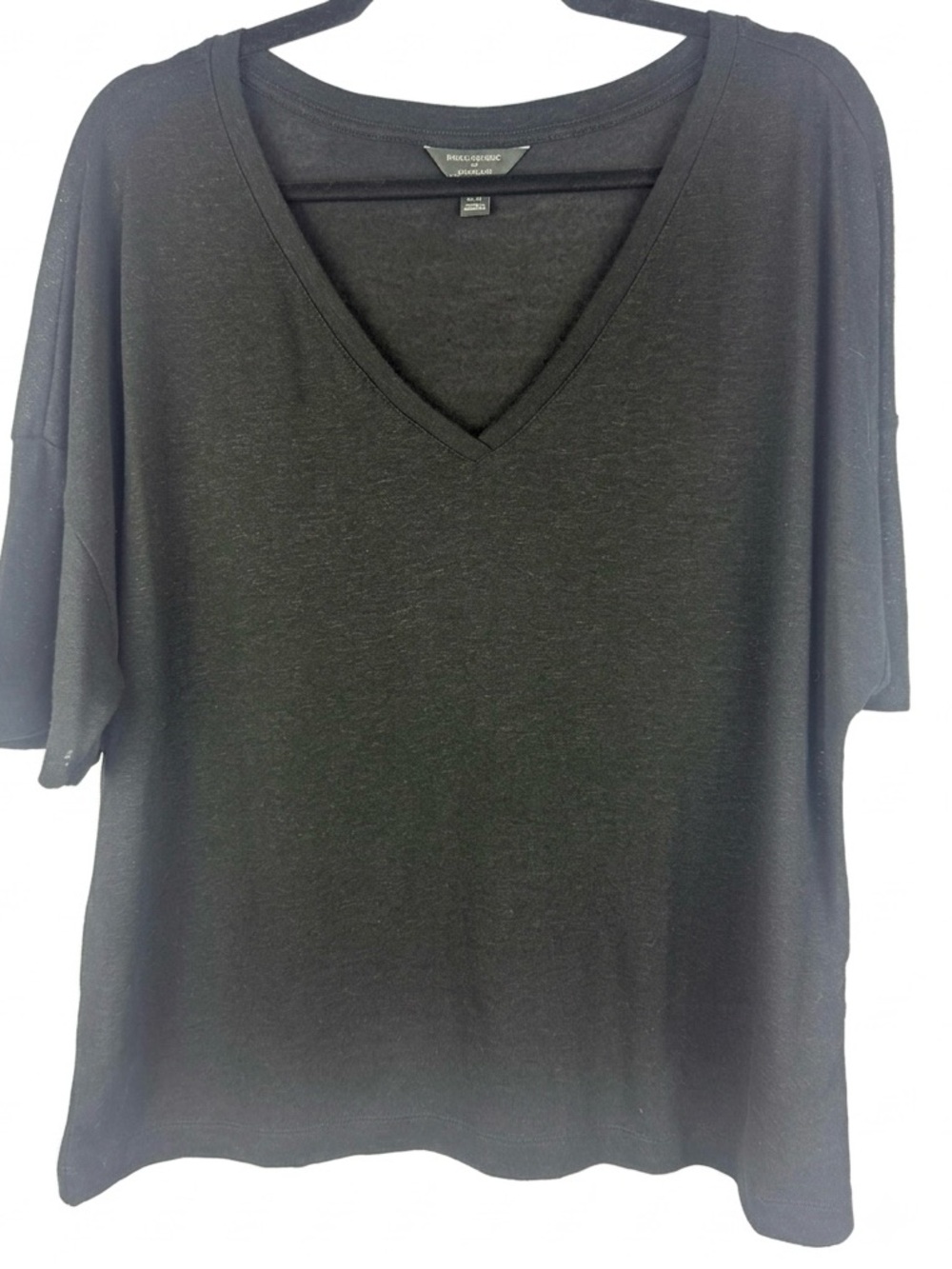 Banana Republic Linen-Blend Heather Black Relaxed V-Neck Short Sleeves Tee L